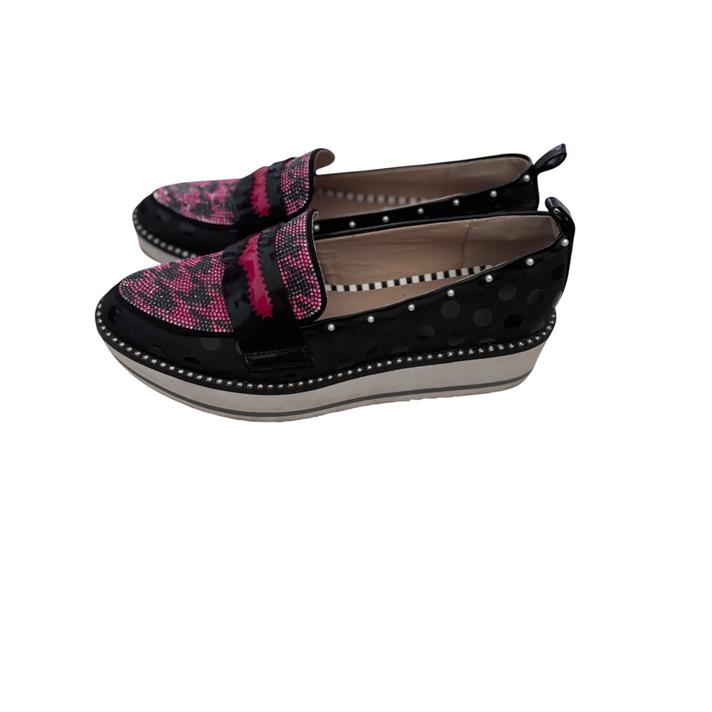 Betsey Johnson Maxton Pink Rhinestone Houndstooth Platform Loafers MAXT01S5 8.5M - Picture 3 of 8